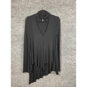 Free People Top Women's Small Black Ribbed Cutout Mock Neck Asymmetric